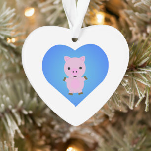 Adorable Pig with a Blue Heart in the Background Ornament