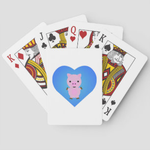 Adorable Pig with a Blue Heart in the Background Playing Cards