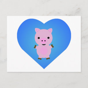Adorable Pig with a Blue Heart in the Background Postcard