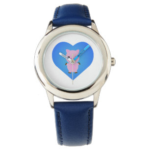 Adorable Pig with a Blue Heart in the Background Watch