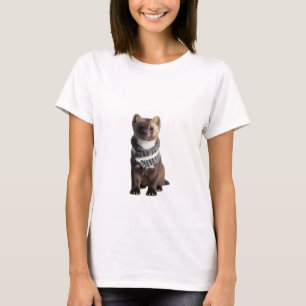 Adorable Pine Marten Wearing a Knit Scarf T-Shirt
