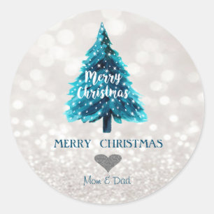 Adorable Pine Tree, Glittery Bokeh Classic Round Sticker