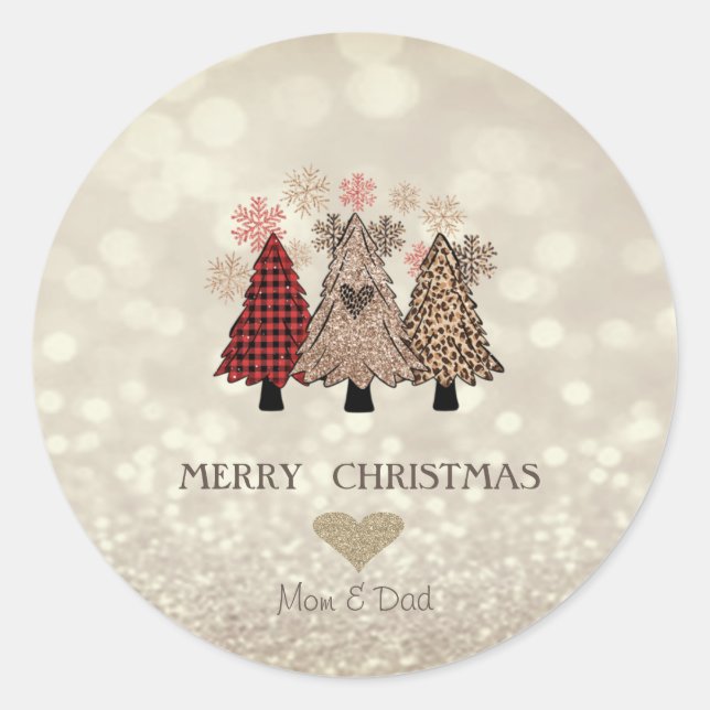 Adorable Pine Trees, Glittery Bokeh Classic Round Sticker (Front)