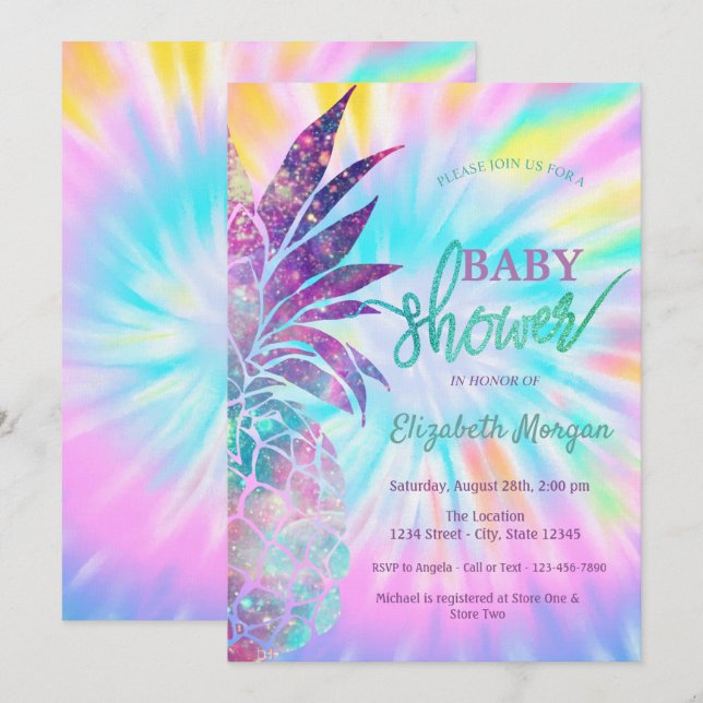 Adorable Pineapple Tie Dye Baby Shower Invitation (Front/Back)
