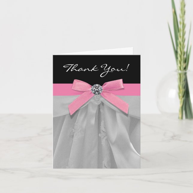 Adorable Pink and Black Thank You Cards (Front)