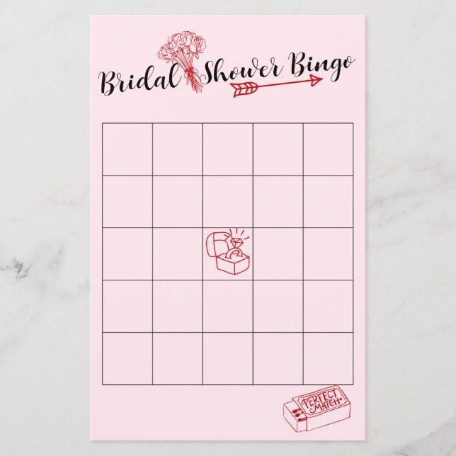 Adorable Pink and Red Bridal Shower Bingo Game  (Front)