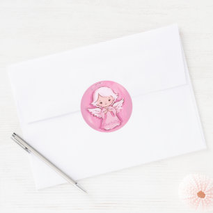 Adorable Pink Angel For Daughter Classic Round Sticker