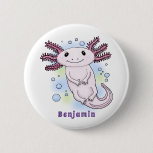 Adorable pink axolotl cartoon 6 cm round badge