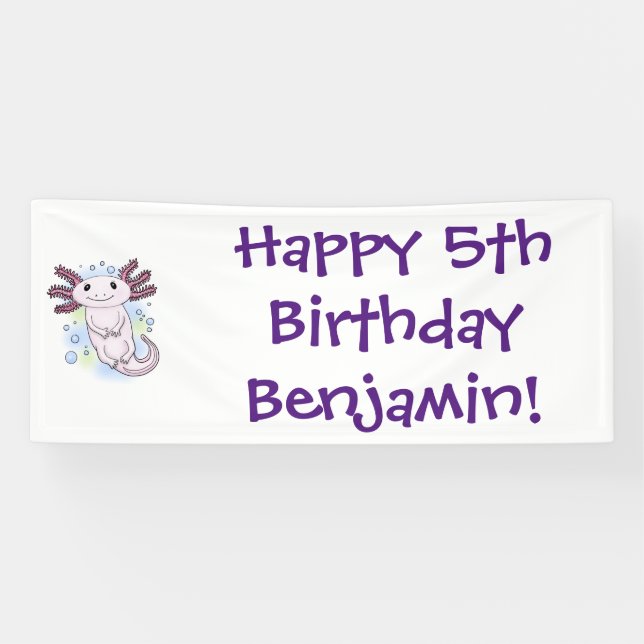 Adorable pink axolotl cartoon banner (Horizontal)