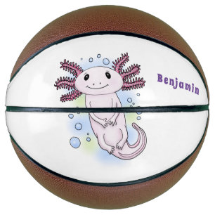 Adorable pink axolotl cartoon basketball