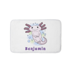 Adorable pink axolotl cartoon bath mat