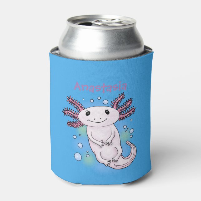 Adorable pink axolotl cartoon can cooler (Can Front)