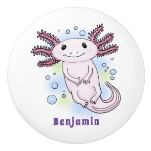Adorable pink axolotl cartoon ceramic knob