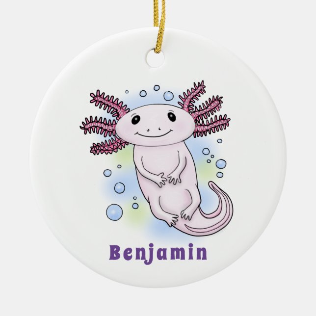 Adorable pink axolotl cartoon ceramic tree decoration (Front)