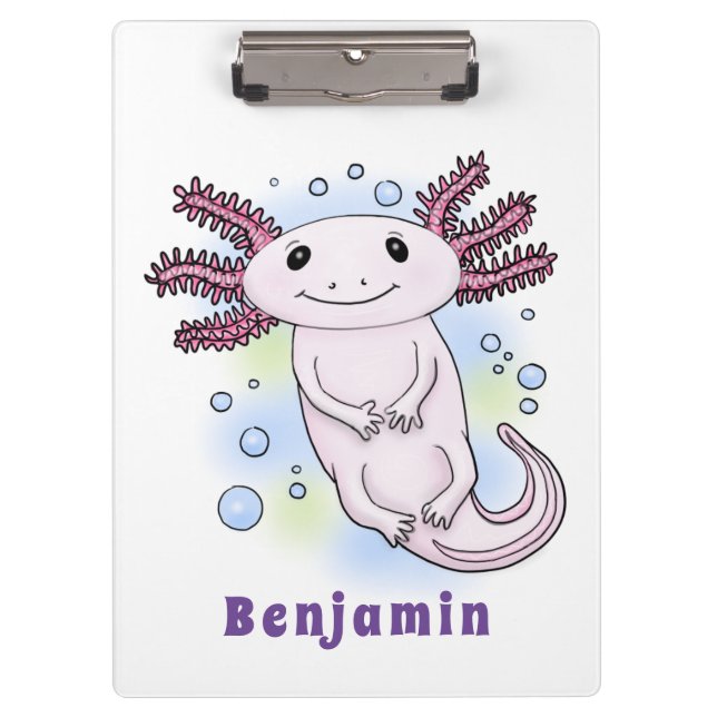Adorable pink axolotl cartoon clipboard (Front)