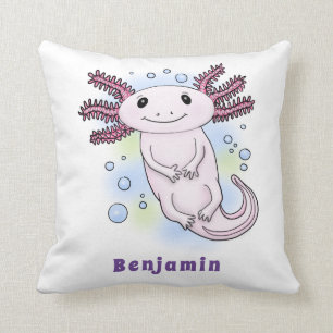 Adorable pink axolotl cartoon cushion