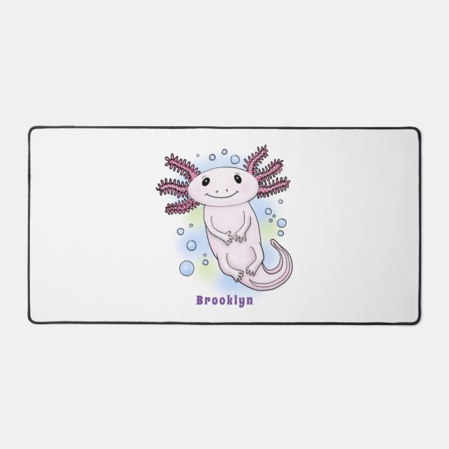 Adorable pink axolotl cartoon desk mat (Front)