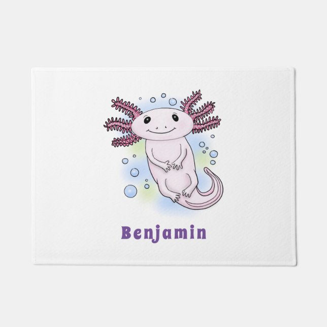 Adorable pink axolotl cartoon doormat (Front)