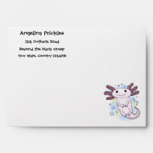 Adorable pink axolotl cartoon envelope