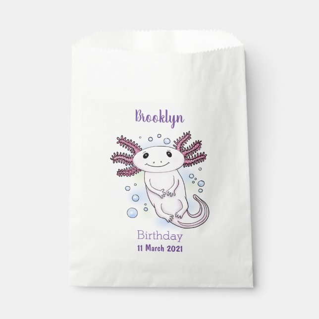 Adorable pink axolotl cartoon favour bags (Front)