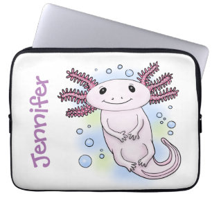 Adorable pink axolotl cartoon laptop sleeve