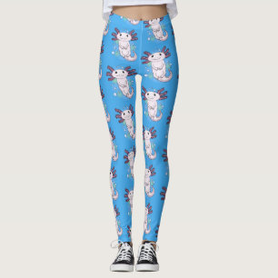 Adorable pink axolotl cartoon leggings