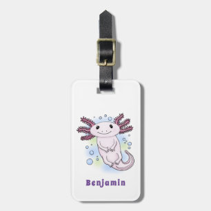 Adorable pink axolotl cartoon luggage tag