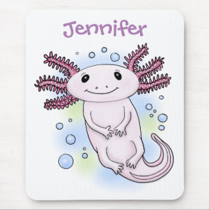 Adorable pink axolotl cartoon mouse mat