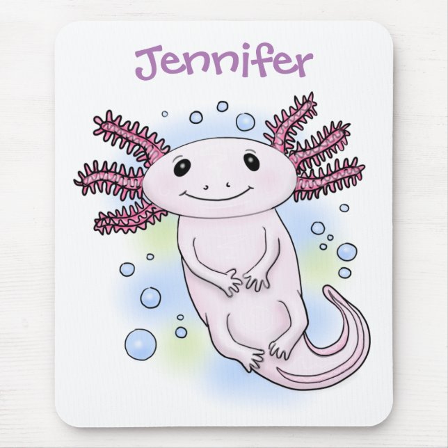 Adorable pink axolotl cartoon mouse mat (Front)