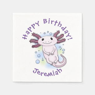 Adorable pink axolotl cartoon napkin