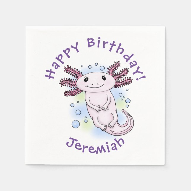 Adorable pink axolotl cartoon napkin (Front)
