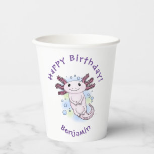 Adorable pink axolotl cartoon paper cups