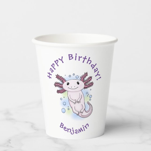 Adorable pink axolotl cartoon paper cups (Front)