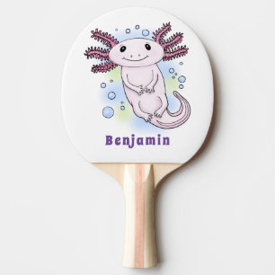 Adorable pink axolotl cartoon ping pong paddle