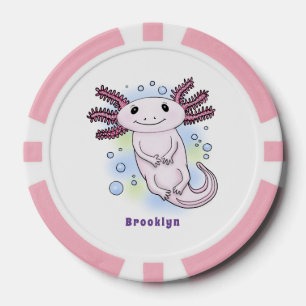 Adorable pink axolotl cartoon poker chips