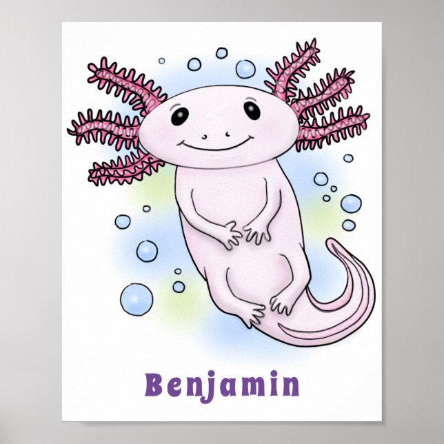 Adorable pink axolotl cartoon poster (Front)