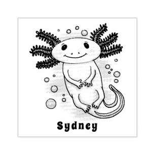 Adorable pink axolotl cartoon rubber stamp