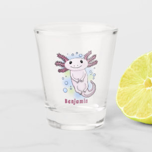 Adorable pink axolotl cartoon shot glass