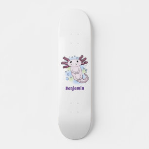 Adorable pink axolotl cartoon skateboard