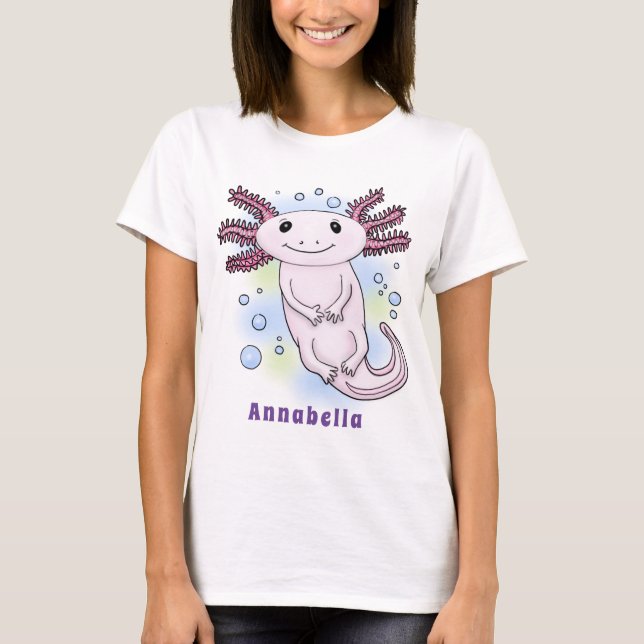 Adorable pink axolotl cartoon T-Shirt (Front)