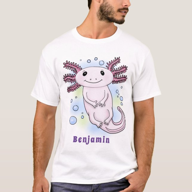 Adorable pink axolotl cartoon T-Shirt (Front)