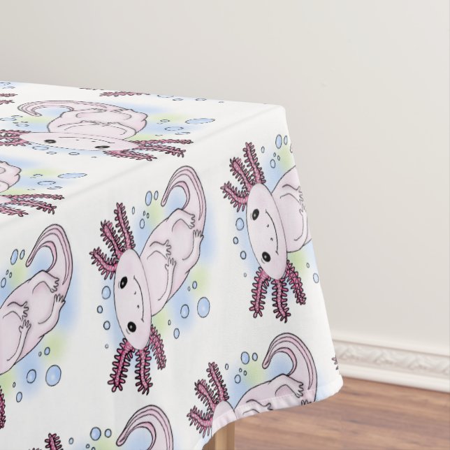 Adorable pink axolotl cartoon tablecloth (In Situ)