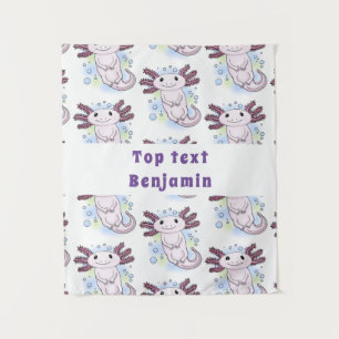 Adorable pink axolotl cartoon tapestry