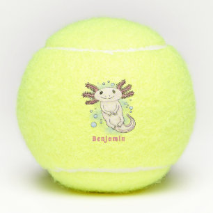 Adorable pink axolotl cartoon tennis balls