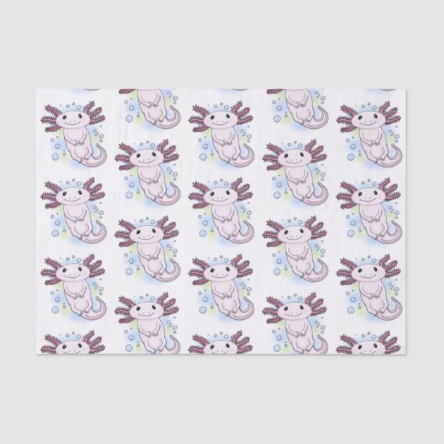 Adorable pink axolotl cartoon tissue paper (Front)