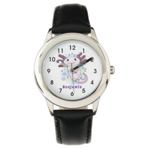 Adorable pink axolotl cartoon watch