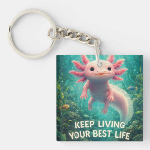 Adorable Pink Axolotl with Motivational "Best Life Key Ring