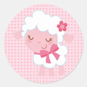Adorable Pink Baby Lamb  Classic Round Sticker