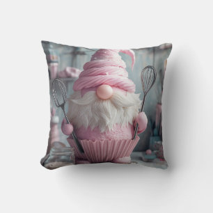Adorable Pink Baking Gnome Cupcake Cushion