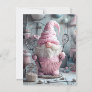 Adorable Pink Baking Gnome Cupcake Postcard